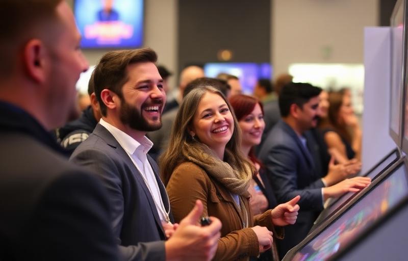 People at an event having genuine emotional reactions and authentic connections